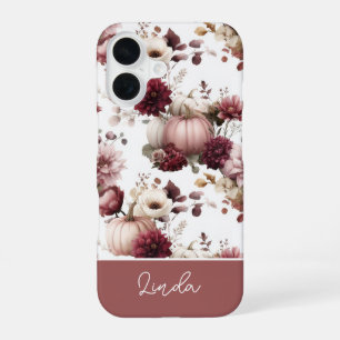 elegant Custom Pumpkin and Flowers pattern iPhone 16 Case