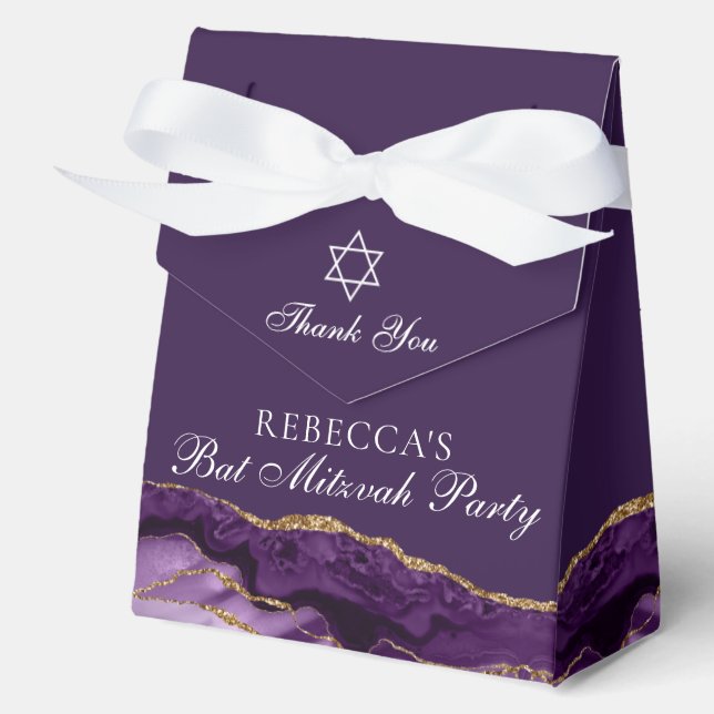 Elegant Custom Purple Gold Bat Mitzvah Party Favour Box (Front)