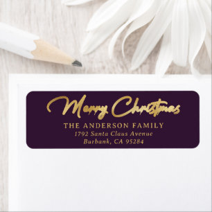 Elegant Custom Purple Gold Foil Merry Christmas
