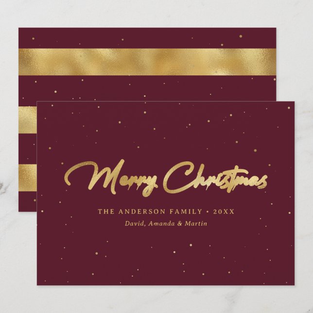 Elegant Custom Red and Gold Foil Christmas Cards (Front/Back)