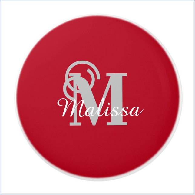 Elegant Custom Red Initial and Name Ceramic Knob (Creator Uploaded)