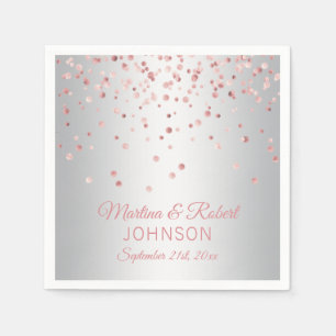 Elegant Custom Rose Gold Confetti & Grey Wedding Napkin
