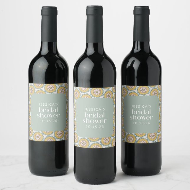 Elegant Custom Sage Green Floral Bridal Shower Wine Label (Bottles)