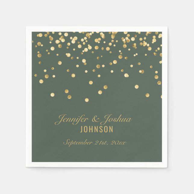Elegant Custom SAGE GREEN Gold Confetti Wedding Napkin (Front)