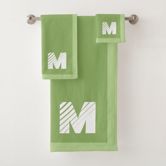 Elegant Custom Sage Green Monogram  Bath Towel Set (Insitu)