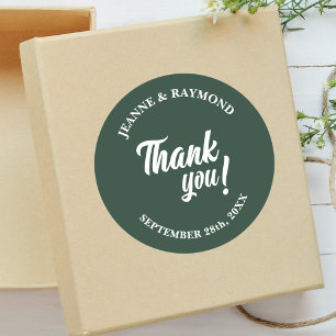Elegant Custom Sage Green Thank You Wedding Favour Classic Round Sticker