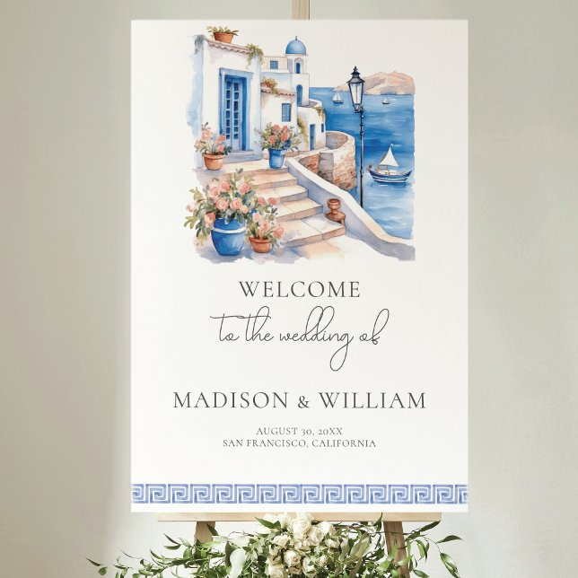 Elegant Custom Santorini Greece Wedding Welcome Poster (Creator Uploaded)