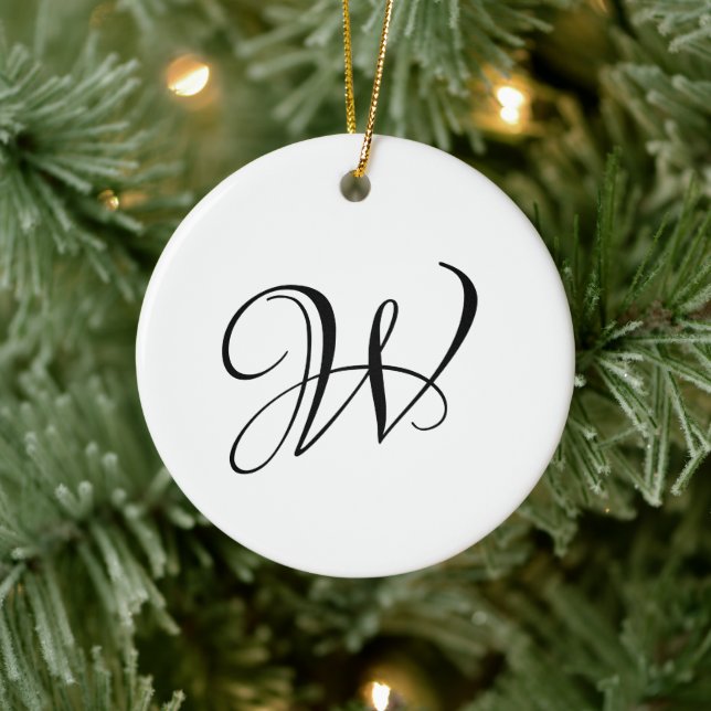 Elegant custom script monogram initial Christmas Ceramic Tree Decoration (Tree)