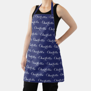 Elegant Custom script navy blue white chic pattern Apron