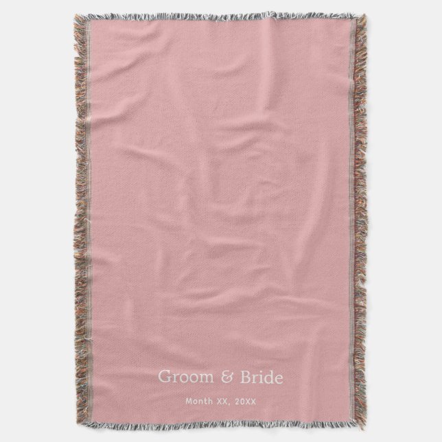 Elegant Custom Script Navy Wedding Dusty Rose Throw Blanket (Front Vertical)