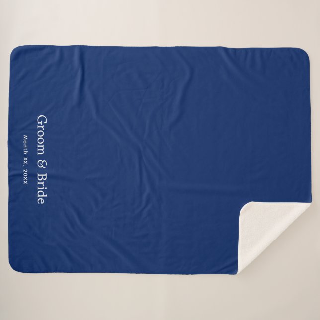 Elegant Custom Script Navy Wedding Navy Sherpa Blanket (Front (Horizontal))