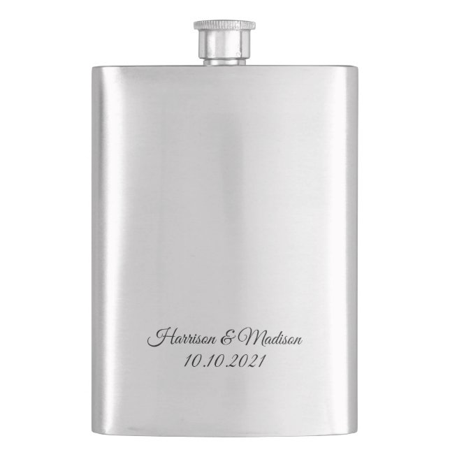 Elegant custom script text chic Wedding gift favou Hip Flask (Front)
