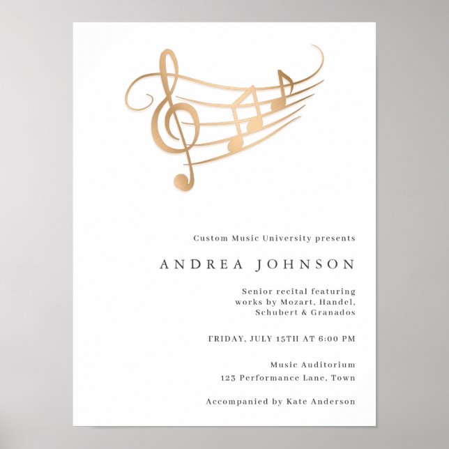 Elegant Custom Senior Recital Musician Performance Poster (Front)