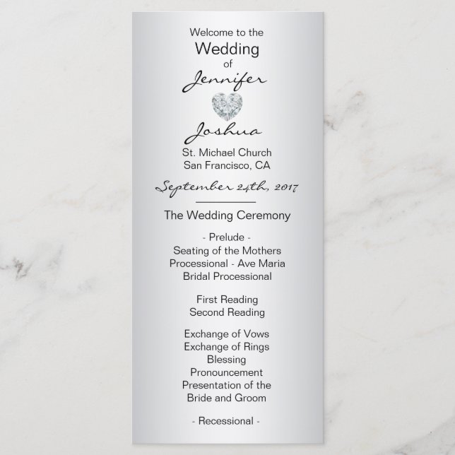 Elegant Custom Silver Black Wedding Programs Programme (Front)