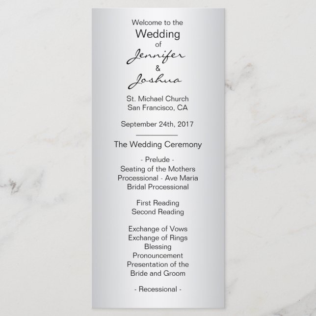 Elegant Custom Silver Black Wedding Programs Programme (Front)