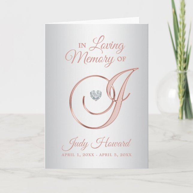 Elegant Custom Silver Grey Rose Gold Funeral Thank You Card (Front)