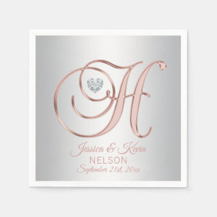 Elegant Custom Silver Grey Rose Gold Wedding   H Napkin
