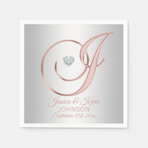 Elegant Custom Silver Grey Rose Gold Wedding Napki Napkin