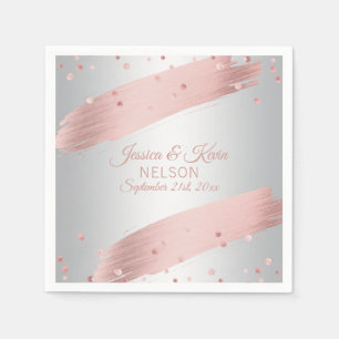 Elegant Custom Silver Grey Rose Gold Wedding Napkin