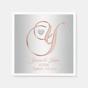 Elegant Custom Silver Grey Rose Gold Wedding   'Y' Napkin