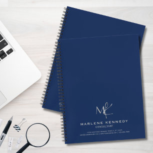 Elegant Custom Silver Monogram Navy Blue  Notebook