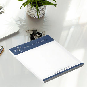 Elegant Custom Silver Monogram Navy Blue Notepad