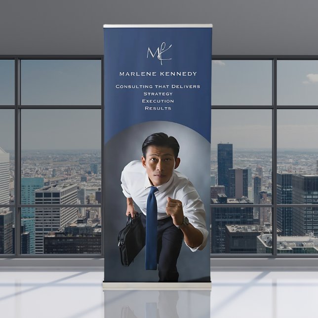 Elegant Custom Silver Monogram Navy Blue  Retractable Banner (Creator Uploaded)