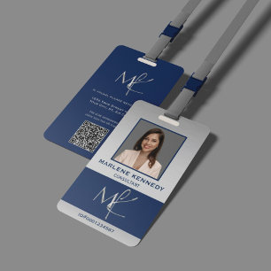 Elegant Custom Silver Navy Blue employee ID Badge