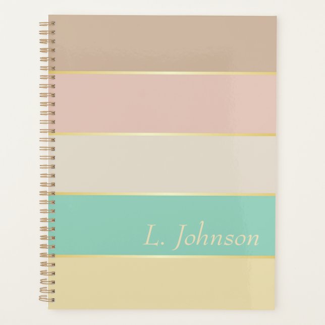 elegant Custom Summer Colours Colour Block Stripes Planner (Front)