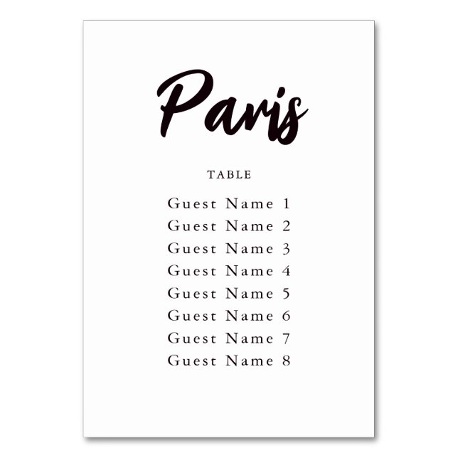 Elegant Custom Table Name Seating Assignment Table Number (Front)