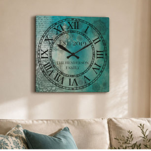 Elegant Custom Teal Blue Mandela Square Wall Clock