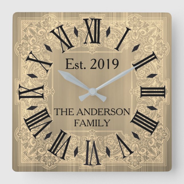 Elegant Custom Teal Blue Victorian Lace Square Wall Clock (Front)