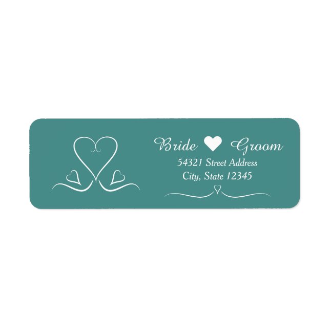 Elegant Custom Teal Wedding Heart Address Label (Front)