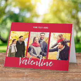 Elegant Custom Text 3 Photos Gallery Valentine's Holiday Card