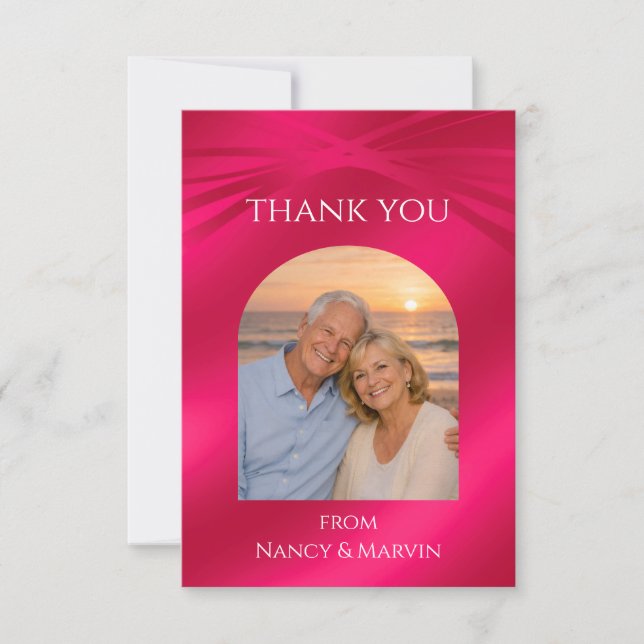 Elegant Custom Text Arch Photo Ruby Red Thank You Card (Front)