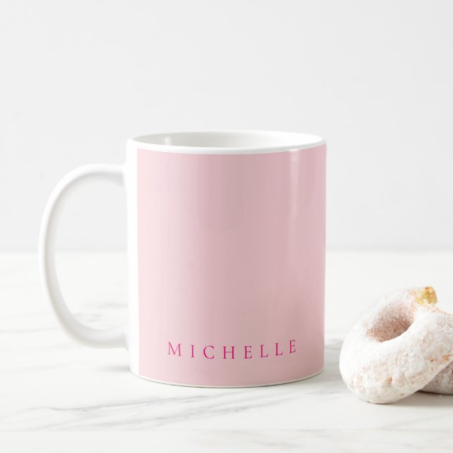 Elegant Custom Text Color Template Pink & White Coffee Mug (With Donut)
