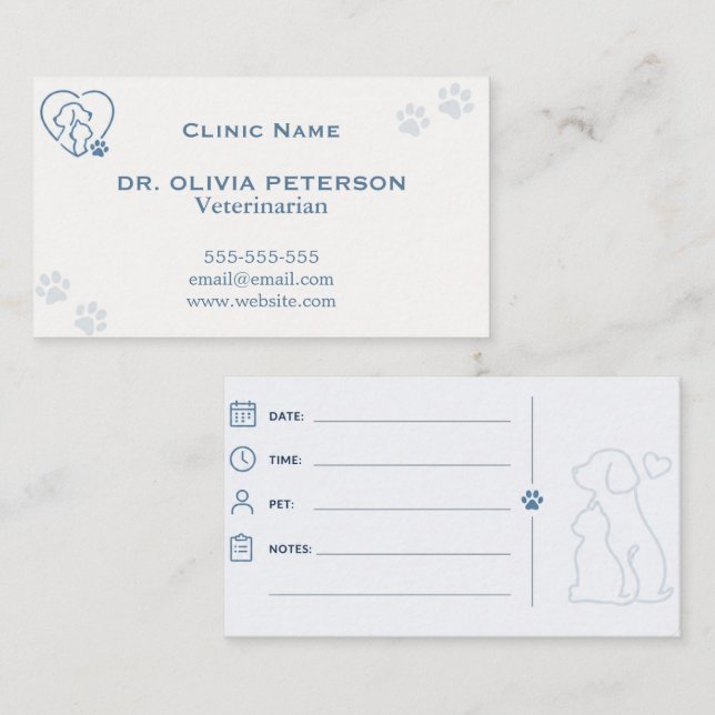 Elegant Custom Veterinary Appointment Card (Front/Back)