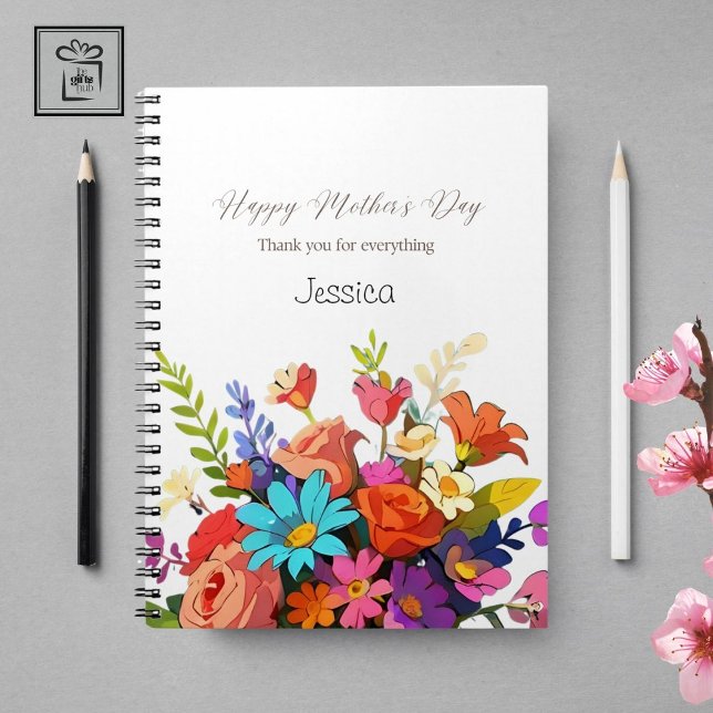 Elegant Custom Vibrant Floral Spiral Notebook (Happy Mother's Day Notebook)