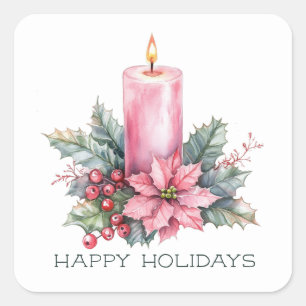 Elegant CUSTOM Watercolor Christmas Candle Square Sticker
