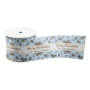 Elegant Custom Watercolor Christmas Floral Satin Ribbon