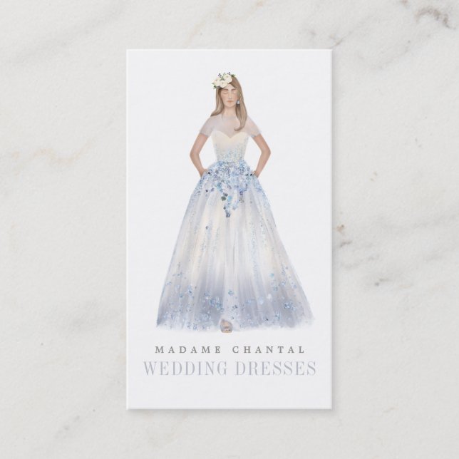 Elegant Custom Wedding Dress Designer Boutique Business Card (Front)