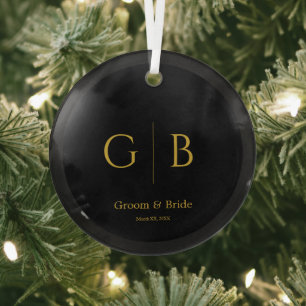 Elegant Custom Wedding Glass Ornament BLack