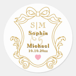 Elegant Custom Wedding Gold Initials Monogram Classic Round Sticker