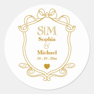 Elegant Custom Wedding Gold Initials Monogram Classic Round Sticker