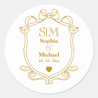Elegant Custom Wedding Gold Initials Monogram Classic Round Sticker