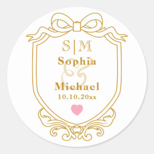 Elegant Custom Wedding Gold Initials Monogram Classic Round Sticker