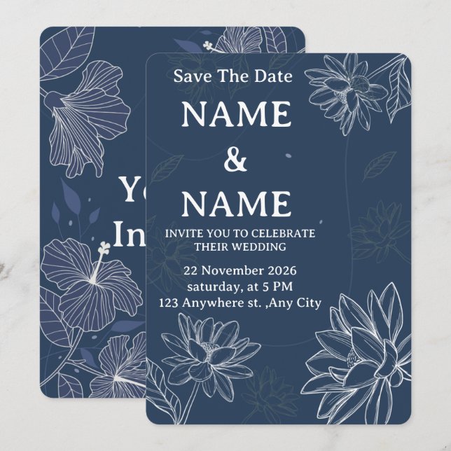 Elegant Custom Wedding Invitation (Front/Back)