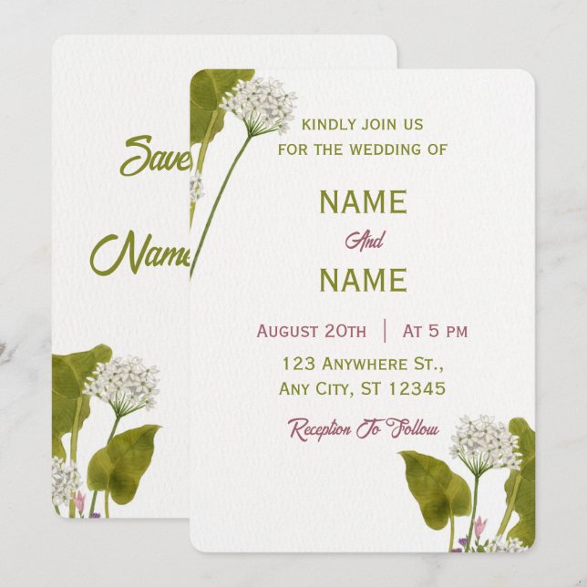 Elegant Custom Wedding Invitation 9 (Front/Back)