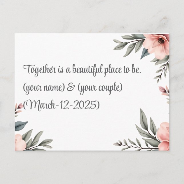 Elegant Custom Wedding Invitation | Minimalist Mod Postcard (Front)