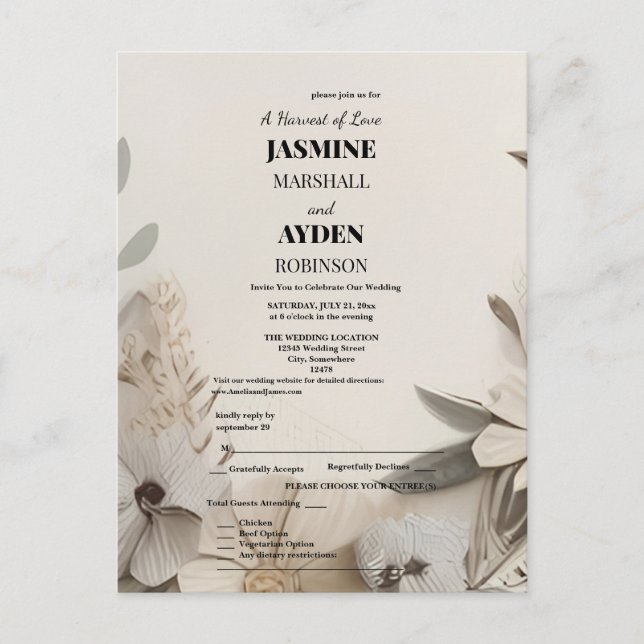 Elegant Custom Wedding Invitations  (Front)